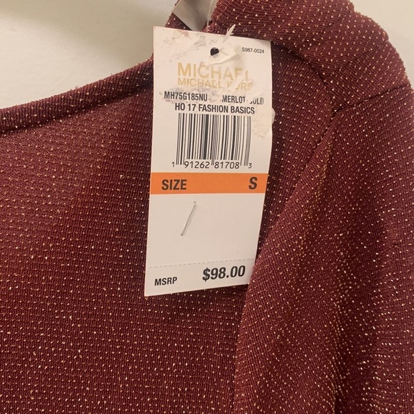 New MICHAEL Michael Kors Metallic Merlot Chain Cowl Back Blouse - Picture 4 of 9